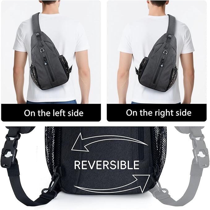 LEDAOU Crossbody Sling Bag for Men Anti-Theft Sling Backpack Cross Body Shoulder Chest Bag Fanny Pack Travel Hiking (Black-Grey)