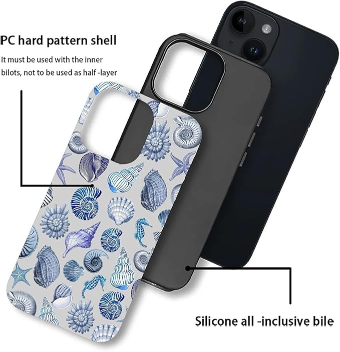 Case for iPhone 14 Plus,Summer Beachy Seashell for Woman Men Full Body Protective Cover Shockproof 2 in 1 Silicone + Hard PC Case for iPhone 14 Plus