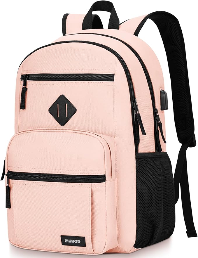 BIKROD Backpack for Girls Women, School Backpack for Teen Boys, Lightweight Casual High School Bookbag, Daily-use Travel Laptop Backpack with USB Charging Port Fits 15.6 Inch Notebook