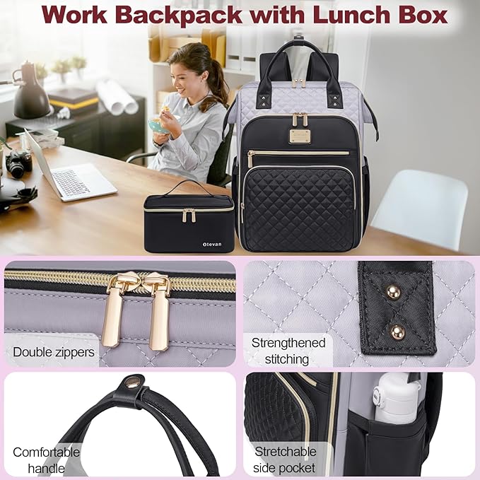 Lunch Backpack for Women, 15.6 inch Laptop Backpacks for Womens, Work Backpacks with Lunchbox,Insulated Back pack Cooler,Teacher Nurse Travel Backpack for Women