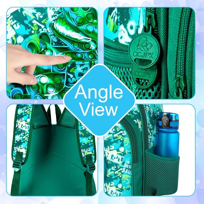 CCJPX 3PCS Dinosaur Backpack for Boys, 16 Inch Kids Preschool School Bookbags, Cool Elementary Kindergarten Backpacks and Lunch Box