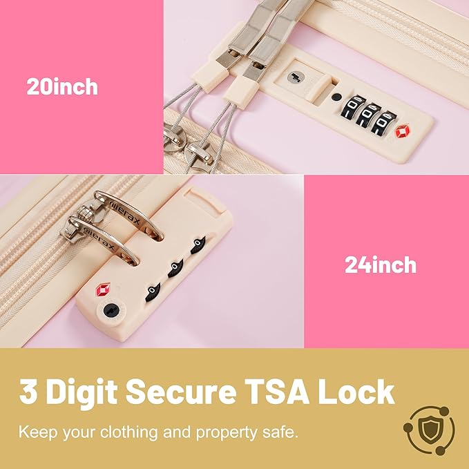 Merax Luggage Sets Front Opening, 2 Piece Hardshell Suitcase with Spinner Wheels and Bags,Lightweight Carry on Luggage with USB Port,20+24,Pink