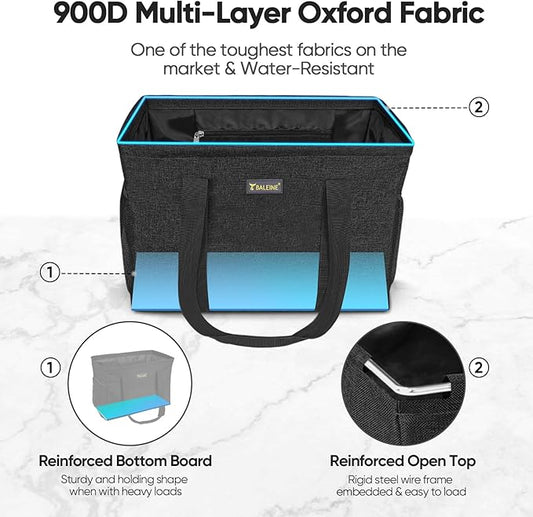 BALEINE Extra Large Utility Tote Bag with Wire Frame for Storage (Black, 16.5''x14''x10'')