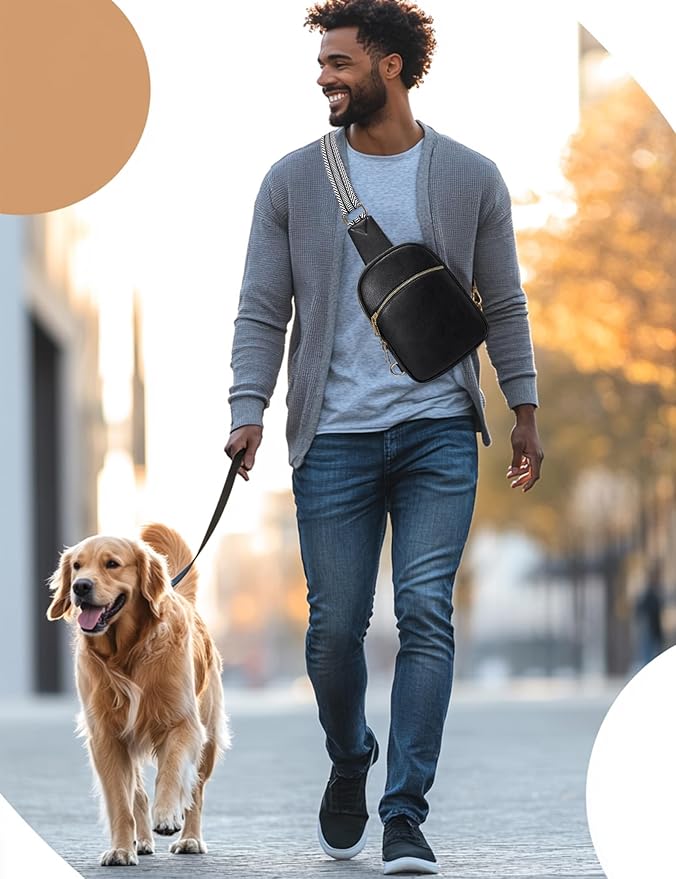 Yarnic Small Sling Bag for Women Men, Anti Theft RFID Cross body Purses,Vegan Pu Leather Chest Bag with Adjustable Strap for Travel Work (Black)