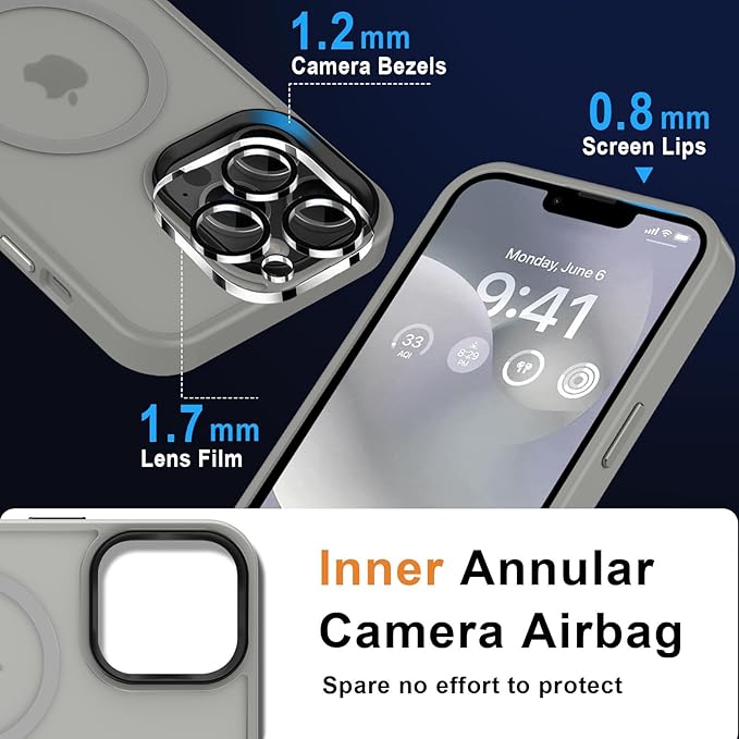 MOCCA Strong Magnetic for iPhone 12 Pro Max Case,[Compatible with Magsafe][Glass Screen Protector+Camera Lens Protector] Slim Thin Shockproof Cover Phone Case for iPhone 12 Pro Max 6.7",Titanium Gray