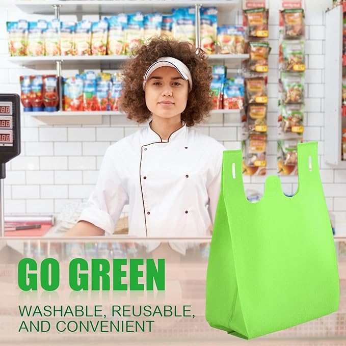 Windyun Large Grocery T-shirt Bags Bulk Reusable Non Woven Shopping Bag Foldable Gift Tote with Handle, 21x11x6 Inch