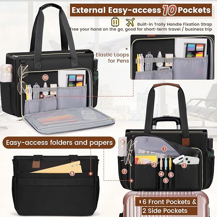 RAINSMORE Teacher Tote Bag 15.6 inch Laptop Bag for Women Work Bags Nurse Bag Lightweight Laptop Tote Computer Briefcase