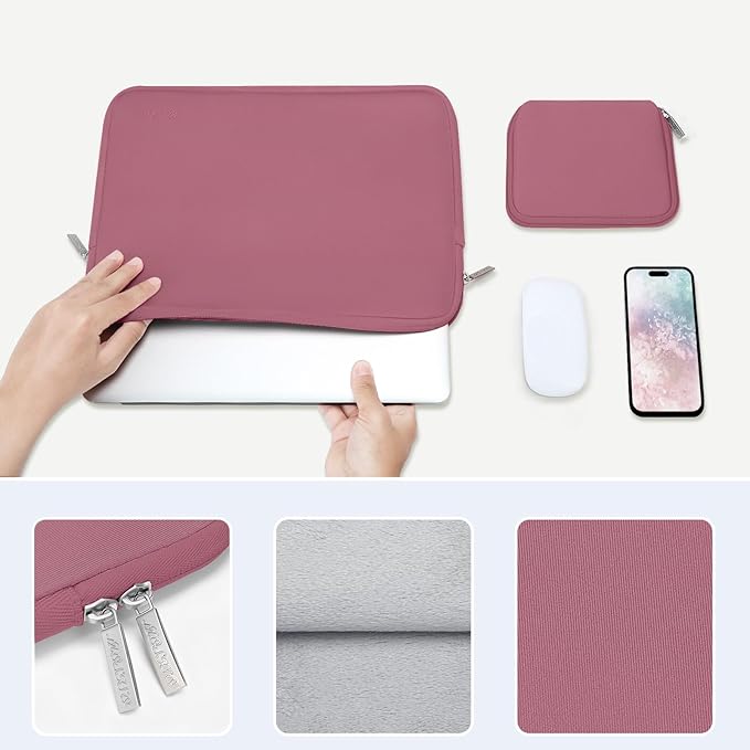 MOSISO Laptop Case 13.3 inch, 13-13.3 inch Laptop Sleeve Bag Compatible with MacBook Air/Pro 13 / Pro 14, HP Dell ASUS Lenovo Notebook, Neoprene Computer Sleeve Bag with Small Case, Dusty Rose
