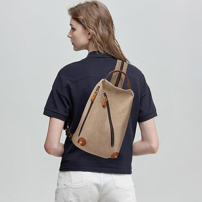 KL928 Canvas Sling Bag Crossbody Bags Small Backpack Pack Travel Purse Convertible Purses for Women Men