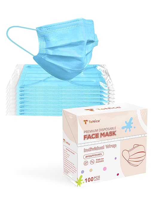 Face Masks Disposable 100 Pack, 4 Ply ASTM Level 3 Medical Grade, FSA/HSA Eligible, Breathable for Adult Outdoor Protection, Individually Wrapped for Home, School & Office, Sky Blue