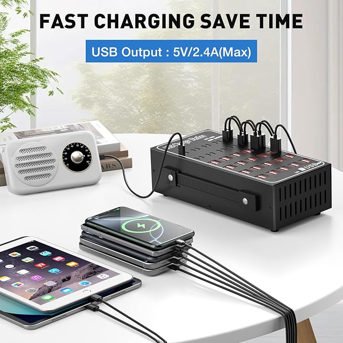 Multiple USB Charging Station 60 Port (40 USB A & 20 USB~C Port), MIXILIN 300W(60A) Fast Charger Station with Power Switch, Desktop USB~C Charger Block Compatible with Phone iPad Kindle Tablet