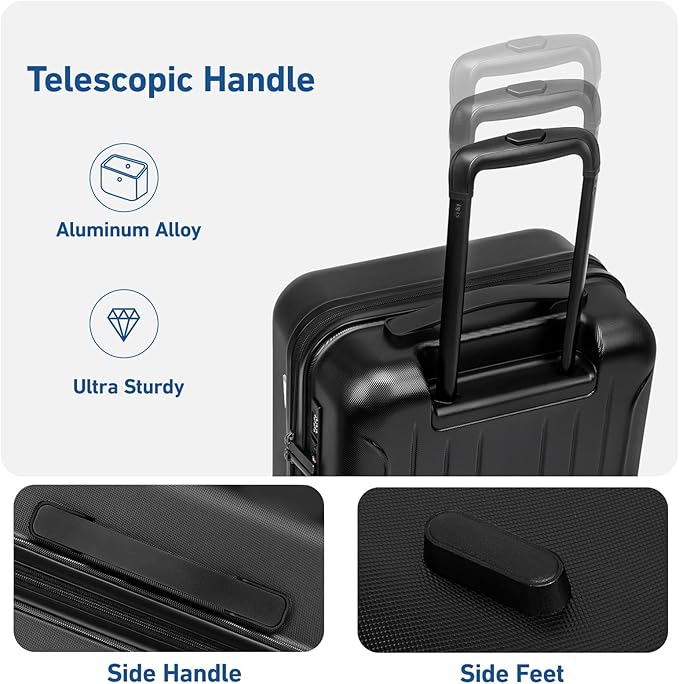 KYME Suitcase Hardshell With Double Spinner Wheels, PC+ABS TSA Lock Travel Luggage (Black, 2Pcs Set(20"/24"))