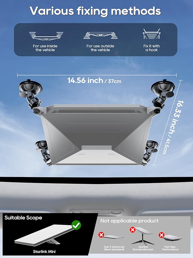 Starlink Mini Mount, Secure Satellite Strong Suction Cup Mounting Kit for Sunroof Window, Stable Signal Case for Car RVs, Vans, Boat, Yachts, Trucks-Gray