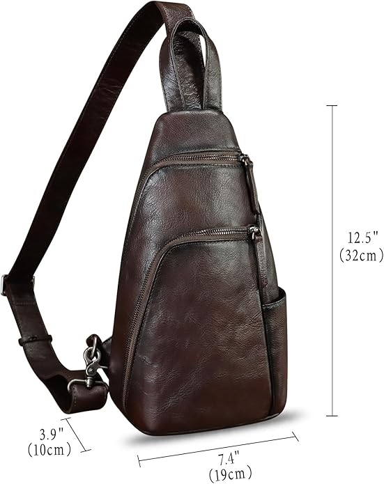 Genuine Leather Silng Bag for Men and Women Vintage Leather Sling Backpack Purse Shoulder Crossbody Bag Chest Bag