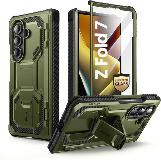 i-Blason Armorbox for Samsung Galaxy Z Fold 7 Case with Stand [Tempered Glass Screen Protector] [Hinge Protection] Full-Body Heavy Duty Rugged Shockproof Protective Case for Z Fold 7 (Green)