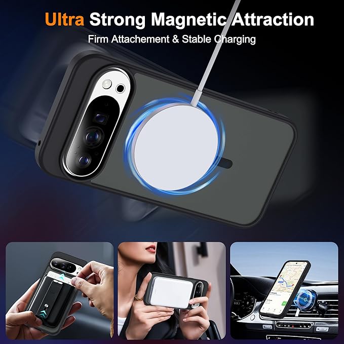 Compatible with Google Pixel 10 Pro XL Case with Magnetic [Compatible with Mag-Safe][Military Grade Drop Protection] Slim Translucent Matte Phone Case with Anti-Fingerprint Tech, Black