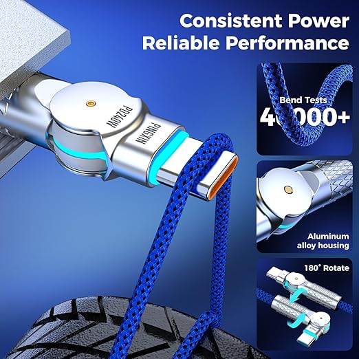 USB C to USB C Cable10ft,240W 2-Pack Braided 180°Rotating Type C Charging CableFast Charge for iPhone 15/16/16Pro/16Plus/16ProMax,MacBook Air,iPad Pro,Pixel,Samsung Galaxy S23/S24 Ultra-Blue