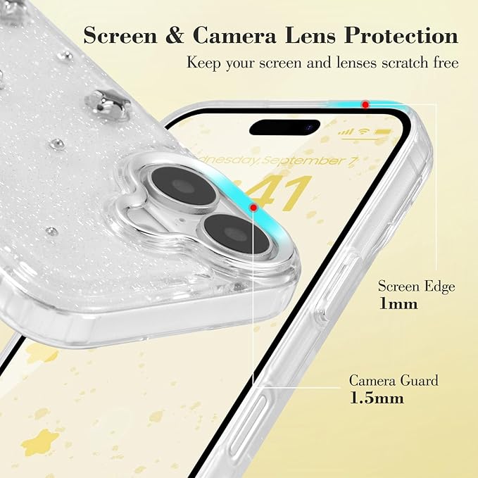 EYZUTAK Case for iPhone 16, Bling Glitter 3D Stars Phone Case Cute Sparkly Crystal Clear Star Aesthetic Design Case Slim Soft Durable TPU Transparent Protective Cover for Women Girls - Star