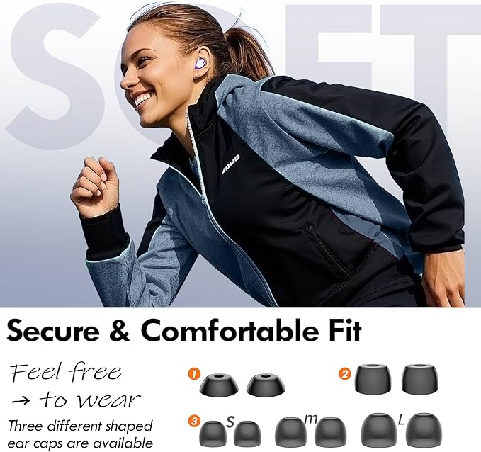 Lanteso True Wireless Bluetooth 5.3 Earbuds, 48H Playtime,Light Weight Headphones in Ear Buds Built in Mic Headset Premium Sound with Deep Bass,Clear Calls Earphones for Sports Workout Purple