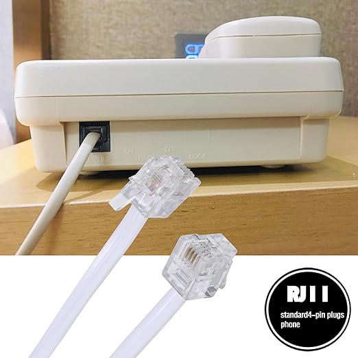 25Feet Long Telephone Extension Cord Phone Cable Line Wire, with Standard RJ11 Plug and 1 in-Line Couplers and 20 Cable Clip Holders-White