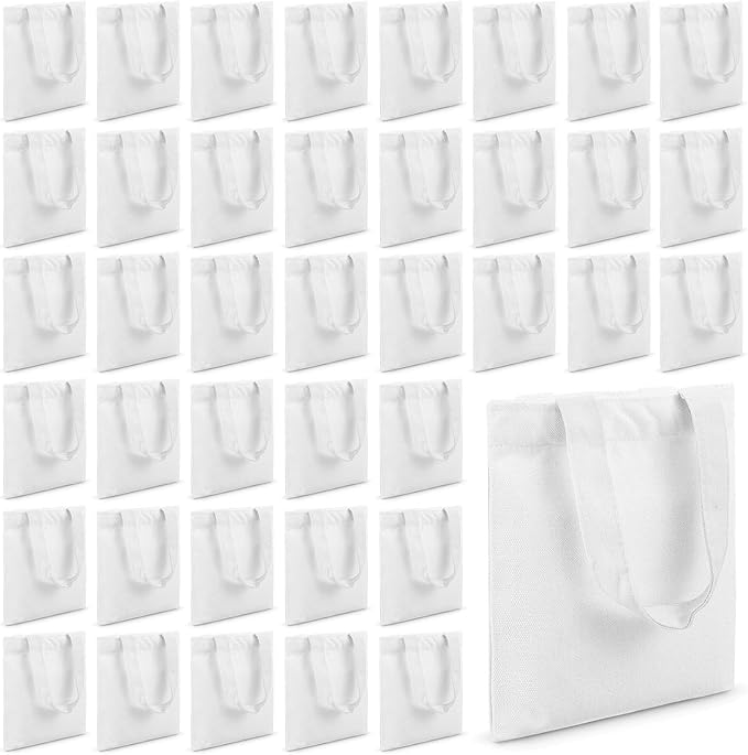 Amylove Mini Tote Bag Sublimation Blank Canvas Tote Bags Reusable Grocery Bags DIY Sack Goody Bag for Party Event Bag(8.5 x 8 Inch,White,72 Pcs)