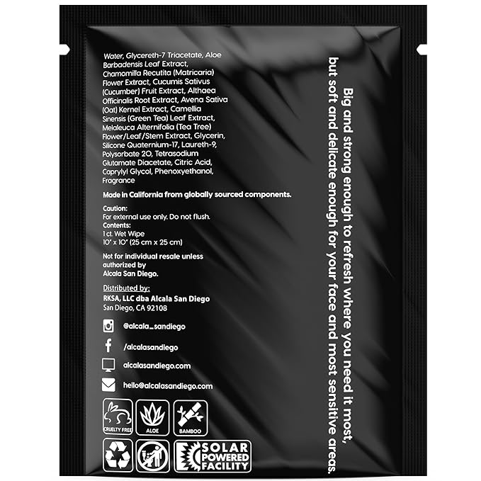 Alcala Deodorizing Body Wipes Individual Shower Wipes 100% Pure Biodegradable Bamboo Wet Wipes with Aloe Tea Tree Adult Body Wipes for Women & Men Ideal for Camping Hiking, Hospitals & Gym (30 Pack)