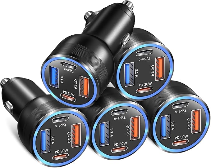 Car Charger Adapter 5 Pack, Bangfun 65W Multi Port 12V USB C & USB A Car Charger PD+QC 3.0 Fast Charging Cigarette Lighter USB Adapter Plug for iPhone 16 15 14 13 Pro Max iPad Samsung Android(Black)