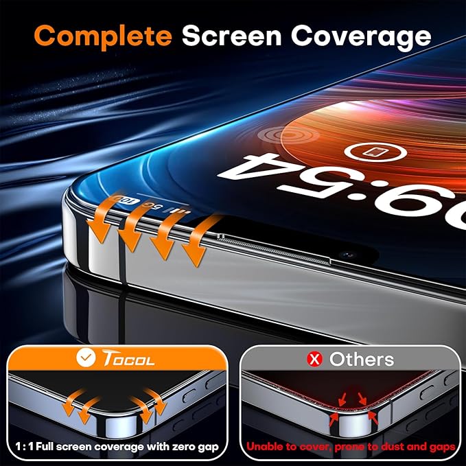 TOCOL for iPhone 14 Screen Protector 9H Hardness Military Grade Shatterproof HD Tempered Glass Full Coverage Easy Installation Case Friendly 2 Pack