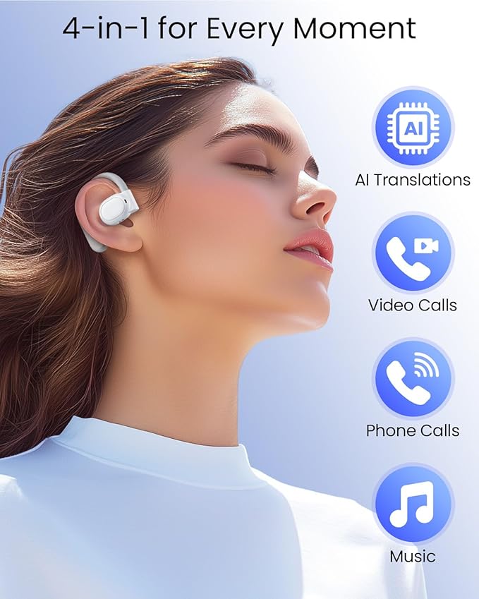 AI Translation Earbuds Real Time 164 Languages 80H Playtime Translator Ear Buds Audifonos Traductores Inglés Español Wireless Earphones Bluetooth Headphones for Travel Business Meeting Learning White