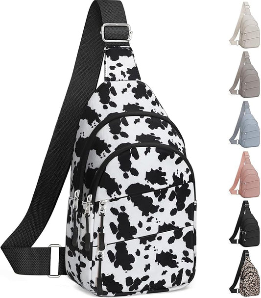 Crossbody Bags for Women, Sling Bag for Men, Small Hiking Backpack Anti Theft Lightweight for Outdoors Travel （M, Cow Print）