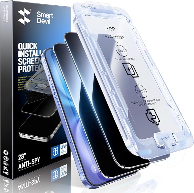 SMARTDEVIL 2PACK for iPhone 16 Plus Privacy Screen Protector Shatterproof Tempered Glass [True 28°Anti Spy] [9H Hardness] [Auto Dust-Elimination Install] [Bubble Free]