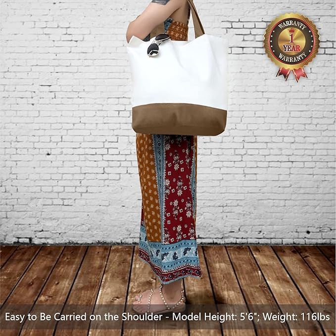 TOPDesign 3-Pack Super Strong Large 12oz Cotton Canvas Tote Bags, Reusable Grocery Shopping Cloth Bags, Fashionable Two-Tone Totes for Crafts, DIY Your Creative Designs