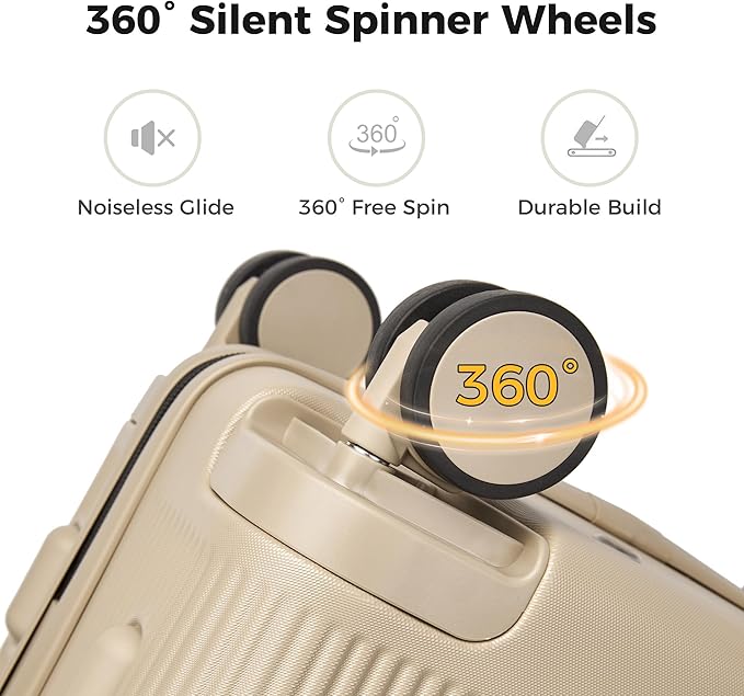 20 Inch Carry On Luggage, Hardside Lightweight Spinner Suitcase with TSA Lock, 22x14x9 Airline Approved Hard Shell Travel Suitcase with Wheels, Scratch Resistant (Light Gold, 20 Inch)