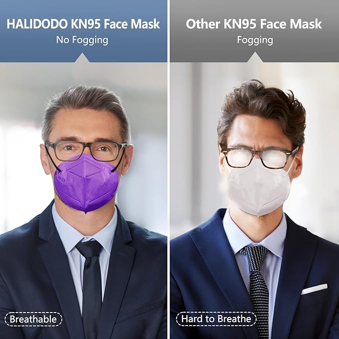 HALIDODO Face Mask 50 Pack Breathable 5-Layer Filter Efficiency≥95%