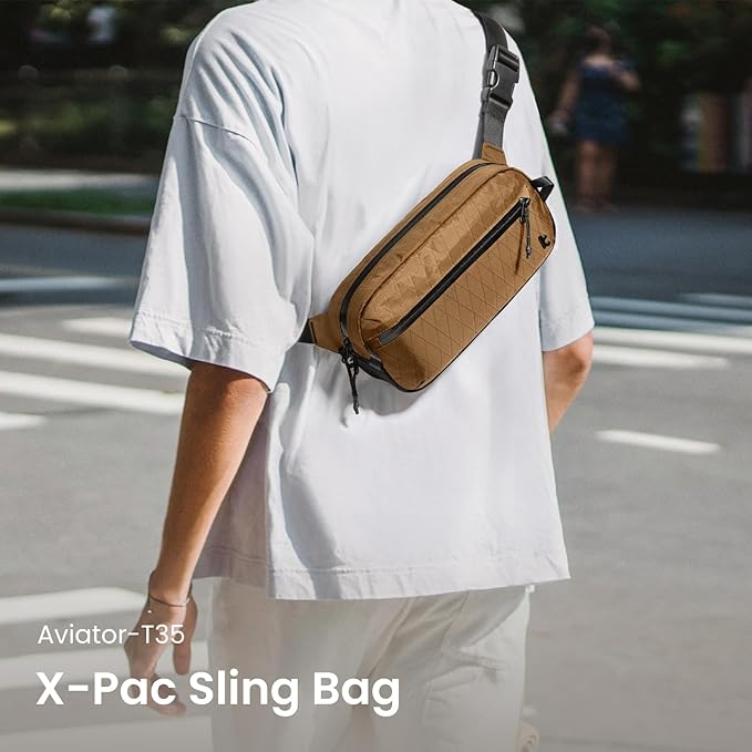 tomtoc 3.5L X-Pac Sling Bag with RFID Blocking, Crossbody Bag Minimalist Chest Shoulder Pack for Men/Women, Water-resistant Lightweight Casual Funny Pack for Travel/Daily Commute