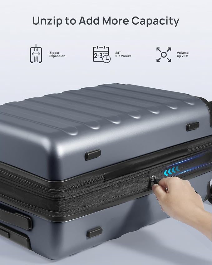 NINETYGO Large Checked Luggage 28 Inch, Checking In Luggage with Smooth Spinner Wheels, Expandable, Hard Shell PC Suitcase, Lightweight Travel Luggage, TSA Approved (Grey, Rhine Max)