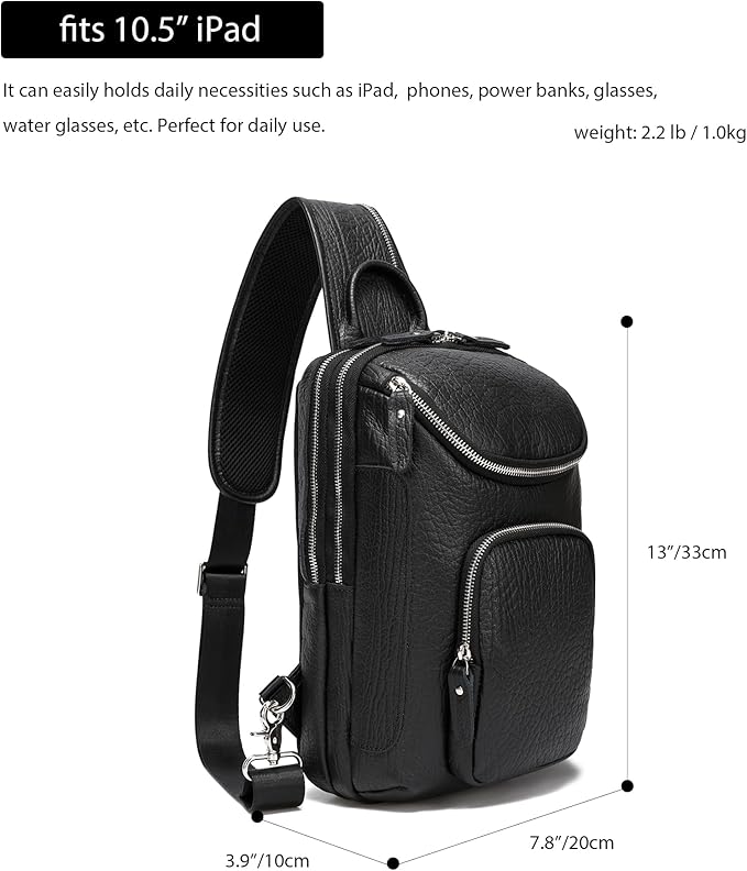 LANNSYNE Vintage Full Grain Leather Sling Bag Crossbody Chest Daypack