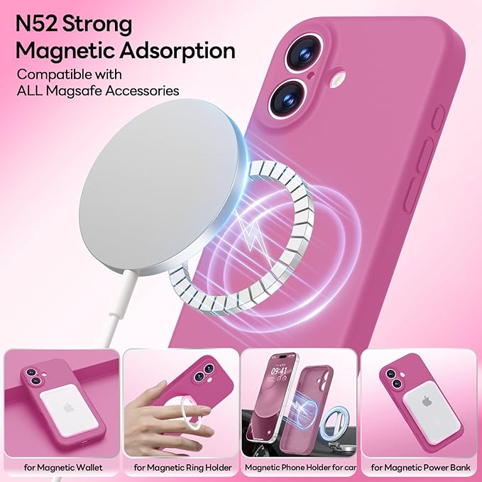 LOVE 3000 Designed for iPhone 17 Case, Premium Silicone [Compatible with Magsafe][Soft Anti-Scratch Microfiber Lining] Shockproof Protective Phone Case for Men Women 6.3", Pitaya