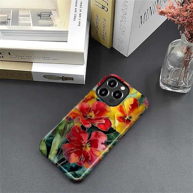 Case for iPhone 16 Pro Case,Vintage Floral Girly Design - Hybrid Dual Protection Silicone + Hard PC Shockproof Full Body Cover Slim Anti-Scratch Protective Case for Men Women
