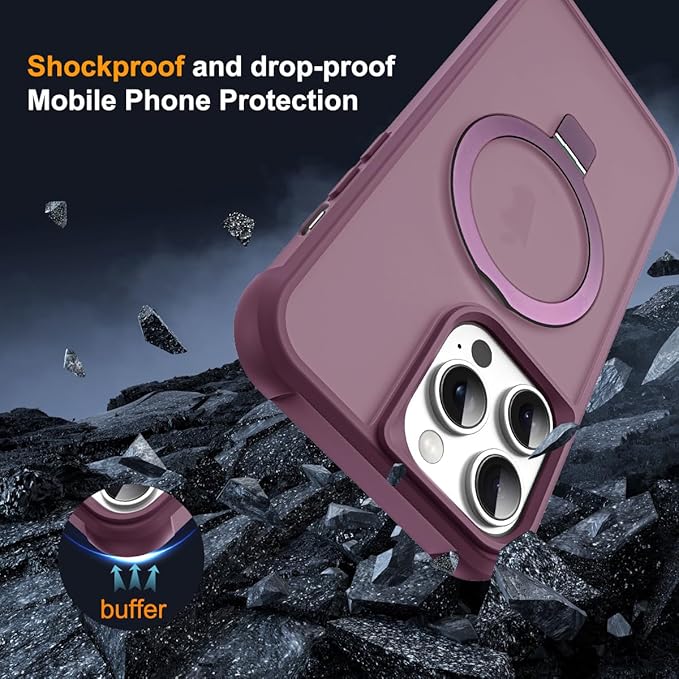 Compatible with iPhone 12 Pro Max Case & iPhone 13 Pro Max Case with Invisible Magnetic O-Ring Stand Translucent Phone Cases 6.7" [Compatible with Mag-Safe][Great Grip Feeling], Wine Red
