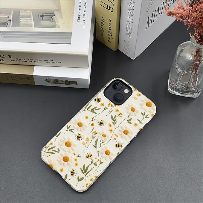 Case for iPhone 14 Plus Case,Bees Sunflowers Design - Hybrid Dual Protection Silicone + Hard PC Shockproof Full Body Cover Slim Anti-Scratch Protective Case for Men Women