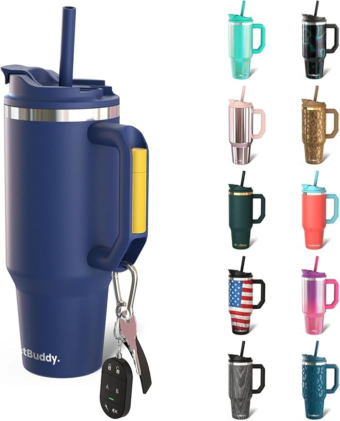 Frost Buddy Thicc Buddy - 40 oz Stainless Steel Vacuum Insulated Tumbler with Lid and Straw for Water - Travel Mug Cupholder Friendly - Gifts for Women Men Him Her (Navy)