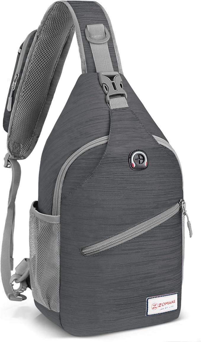 ZOMAKE Sling Bag,Small Crossbody Sling Backpack,Water Resistant Shoulder Daypack for Travel,Anti Thief Chest Bag for Hiking(Black(Stripe))