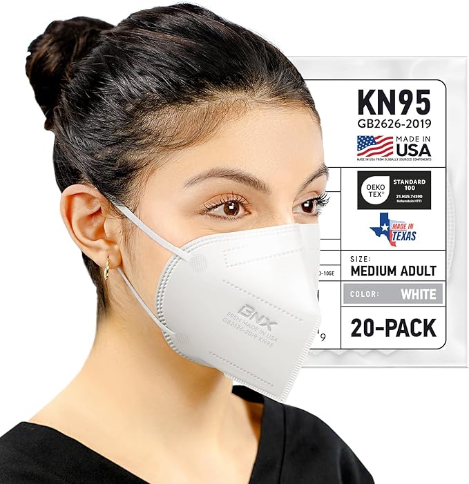 BNX KN95 Face Masks Made in USA (Adult Large, Adult Medium, Kids Small) (Earloop) (Model: E95/E95M/E95S)
