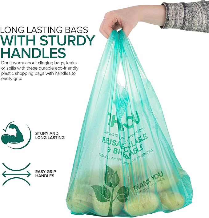 Stock Your Home Eco Grocery Bags Disposable T-Shirt Thank You Bag with Handles for Supermarket, Groceries, Produce, Shopping