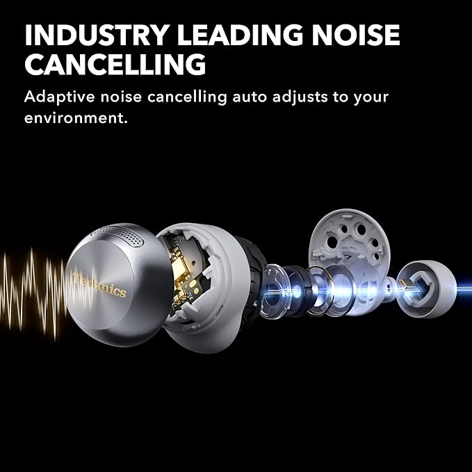 Technics Reference Class Hi-Fi Wireless Earbuds,Dolby Atmos with Head Tracking,Adaptive Noise Cancelling,3 Device Multipoint, 10-hr Battery,Wireless Charging,Improved Fit -EAH-AZ100-N (Champagne)