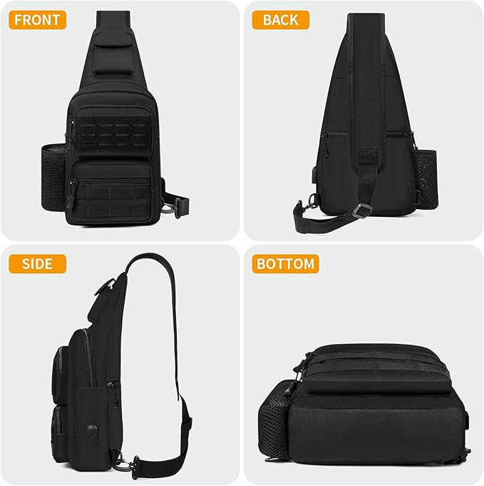 HUNTVP Tactical Sling Bag Crossbody Bag for Men Women EDC Shoulder Bags Molle Sling Backpack Chest Pack for Hiking Hunting Travelling Camping (Type3-Black)