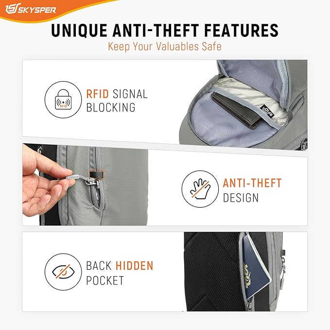 SKYSPER Sling Bag RFID Crossbody Sling Backpack Travel Cross Body Bag Shoulder Sling Daypack