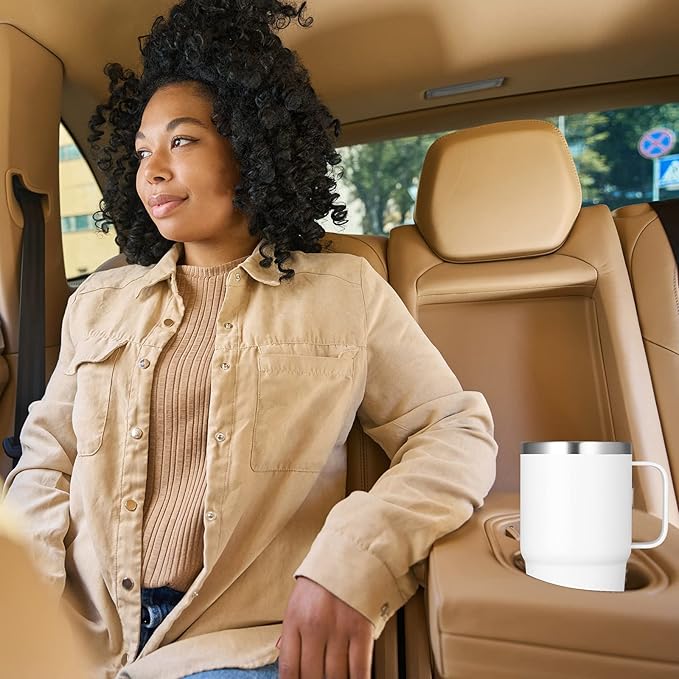 VEGOND 20 oz Tumbler with Handle Lid and Straw, Stainless Steel Insulated Travel Coffee Mug Spill Proof Double Wall Metal Tumbler Cup Keeps Drink Hot and Cold, White 1 Pack