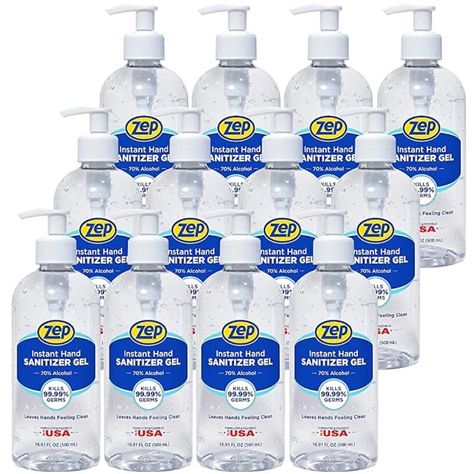 Zep Instant Hand Sanitizer Gel 70% Alcohol 500Ml Case of 12 - Exceeds CDC Recommendations - Kills 99.9% of Germs (355801)